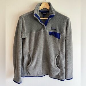 Patagonia Re-Tool Snap-T Pullover in Grey and Blue, Kangaroo Pocket Women’s L